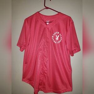 Womens pink playboy baseball jersey medium